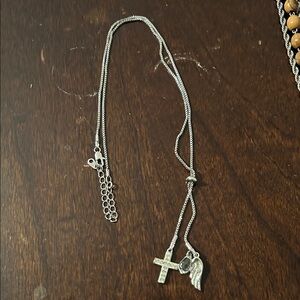 Silver Cross and Wing Pendant Necklace